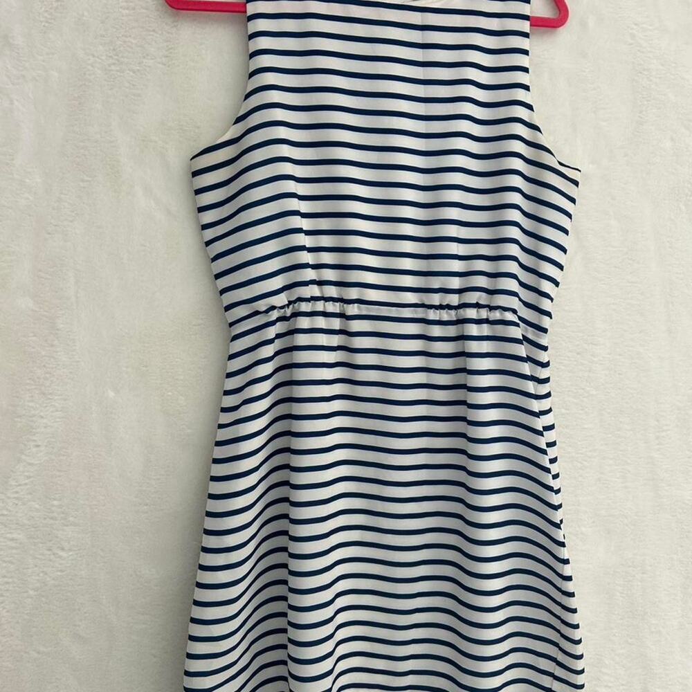 J.Crew Striped Sleeveless Dress Womens‎ 10 Navy White Nautical Elastic Waist